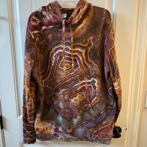 Tie-Dye Hoodie with Brown Geode Earthy Tones Pullover Sweatshirt Large